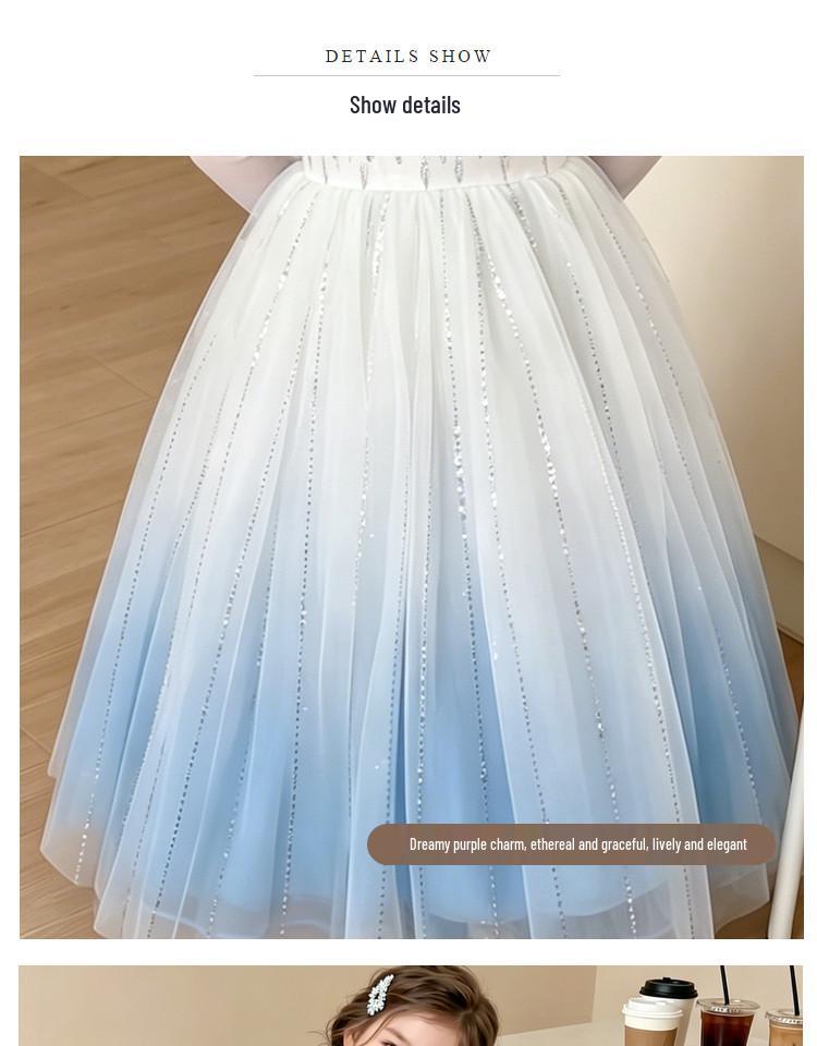 Elsa-Style Embroidered Beaded Girls' Ice Queen Dress: Birthday and Piano Performance Gown