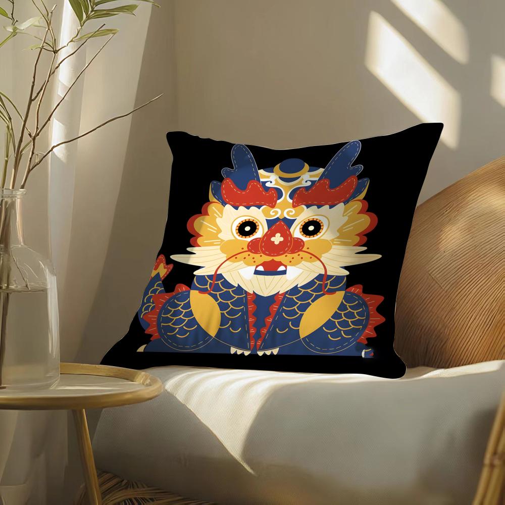 Oriental Festive Lion Print Cushion Cover Silky Elegant Comfort Sofa Bed Invisible Zipper Beach Pillowcase