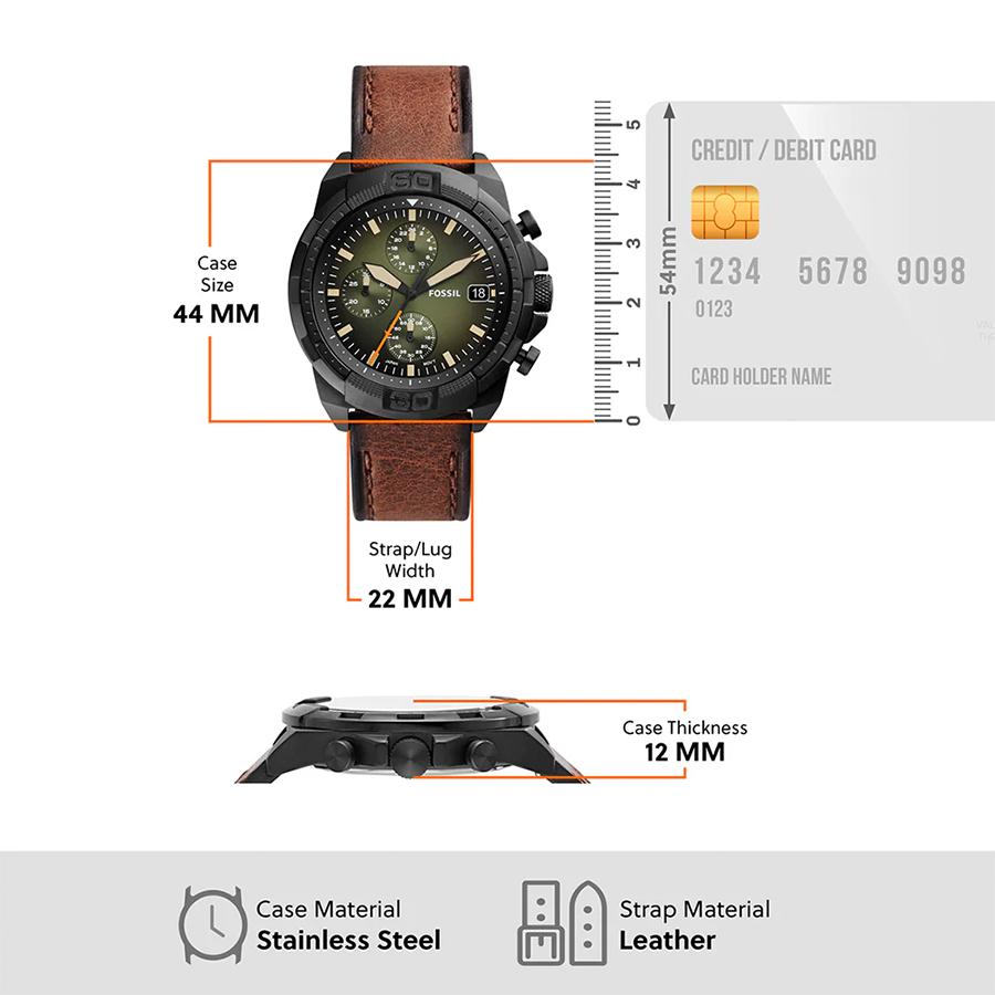 Men's Quartz Watch, Green Dial, Brown Leather Strap, Date Display, FS5856