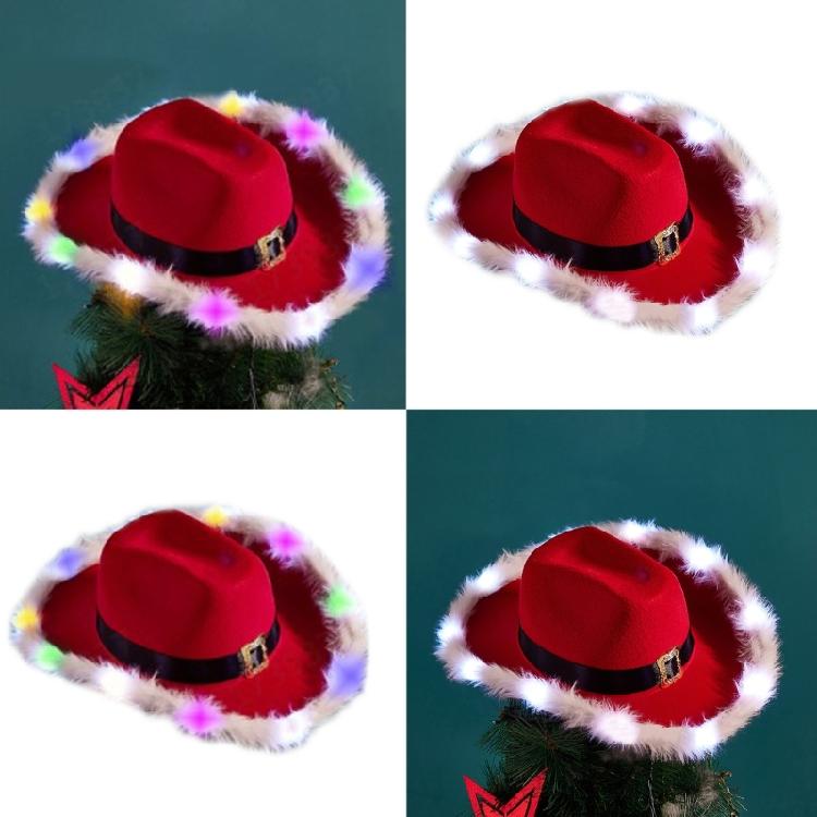 Feather Brim Cowboy Christmas Hat with Feather Brim Christmas Felt Adult Hat