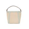 Tory Burch Mcgraw Double T Logo Beige Canvas With Navy Leather Patent Trim Bucket Bag Women Bags 145559-250