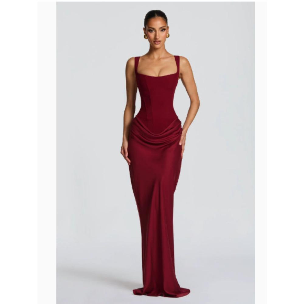 Women's Square Neck Sleeveless Solid Color Maxi Dress Mid Waist Bodycon Party Dress