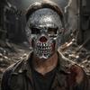 Flexible Face Contour Mask Retro Distressed Silver Skull for Halloween, PU Foam Horror Scary Secret Room Props with Adjustable Elastic Band,