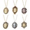 Oval Cameo Pendant Necklace with Crystal Rhinestones Handmade Vintage Jewelry Accessory Stylish Outfit Enhancer