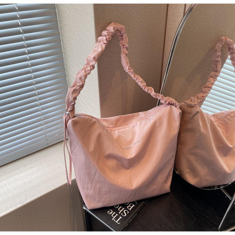 

Холщовая сумка женская большой вместимости новая летняя универсальная плиссированная на плечо сумка-мессенджер студенческая сумка-тоут розовый