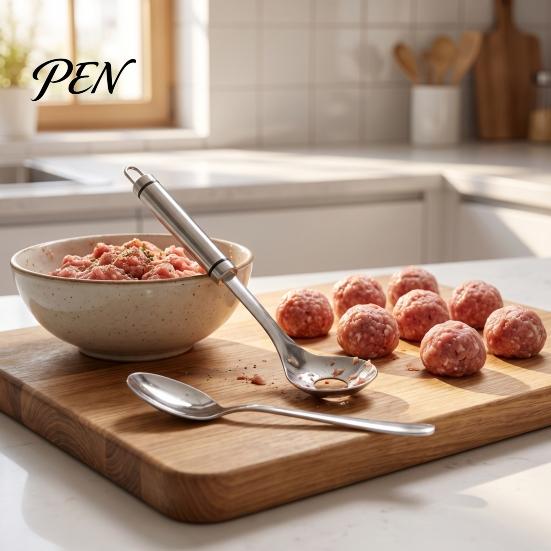 Durable Metal Food Scoop 2Pcs 304 Stainless Steel Meatball Maker, Non-Stick for Nonstick Spoon Homemade Meatballs, Versatile Kitchen Tool Fruit Melon