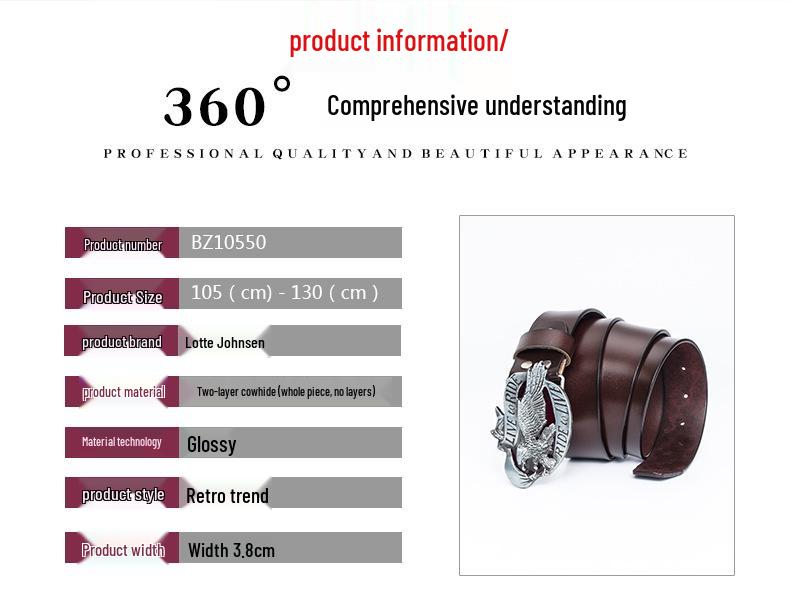 Men's Retro Cowhide Leather Belt with 3D Eagle Buckle - Fashionable and Stylish Trousers Accessory
