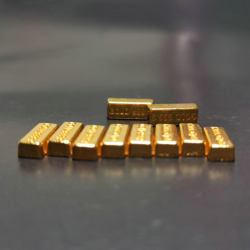 Pack of 10 Miniature Gold Bar Replicas for 1/12 Scale Dollhouse Scenes Metal Collectible Decorations