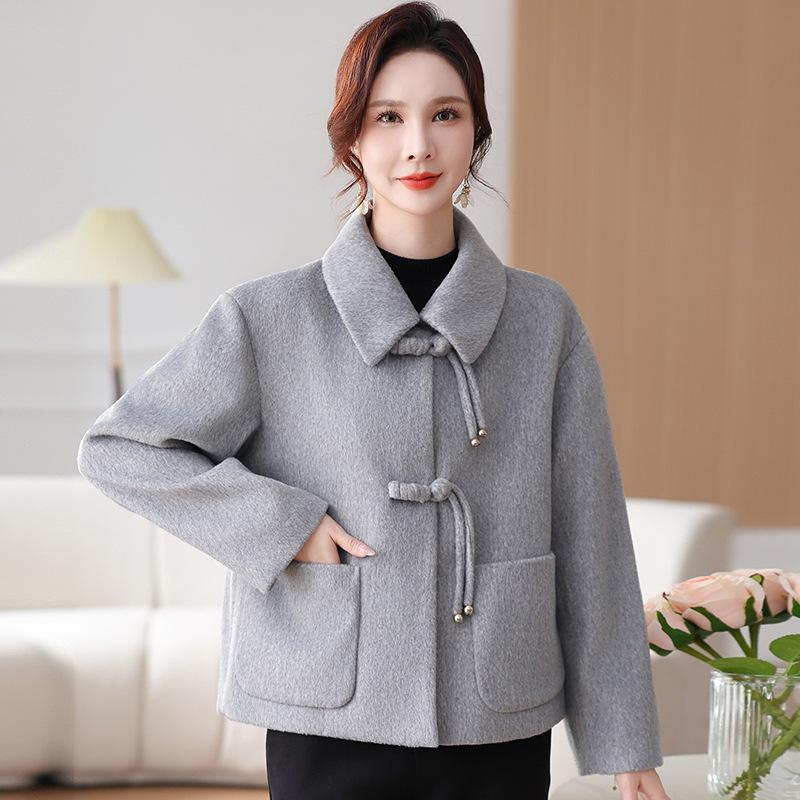

Elegant Double-Faced Wool Coat for Middle-Aged Women - Age-Reducing Spring & Autumn Style L (up to 105 lbs)