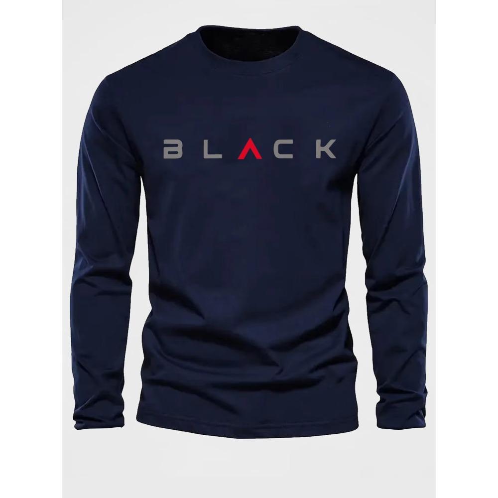 Long sleeved comfortable casual sports black letter printed round neck