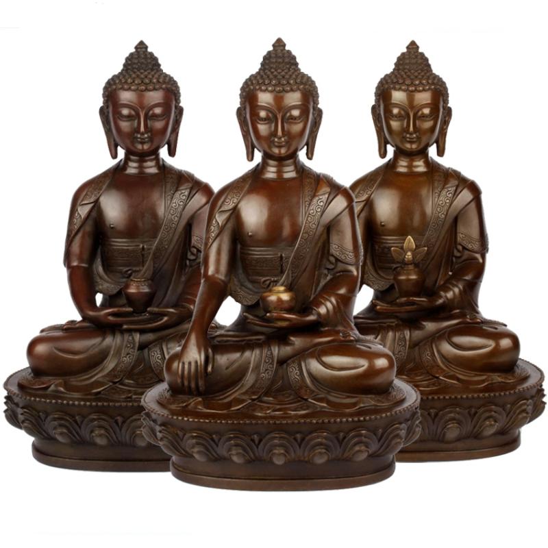 1PCS Pure Copper Buddha Statue Ornament Three Treasures Buddha Shakyamuni Medicine Buddha Metal Buddha Statue Handicrafts