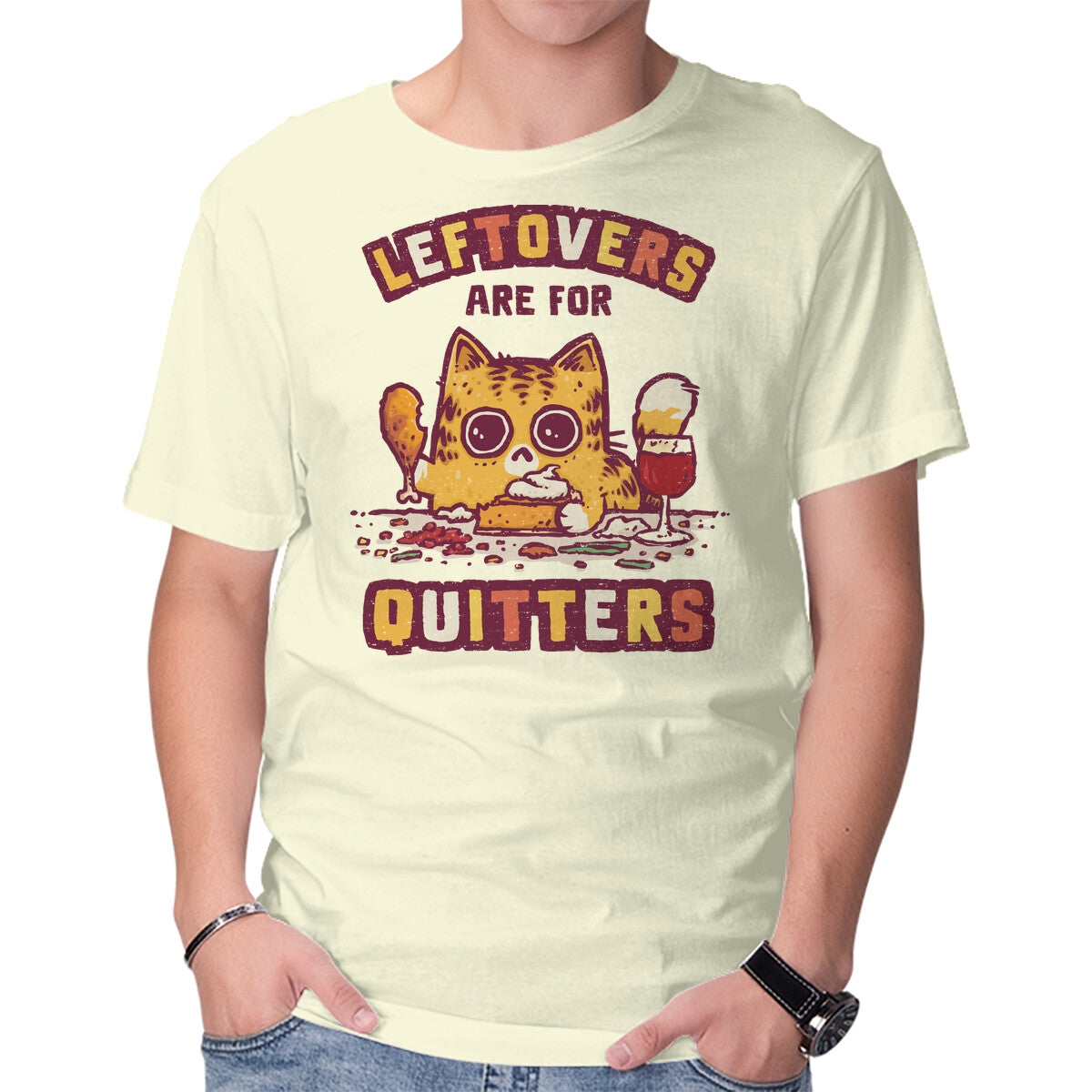 Unisex Crew Neck T-Shirt Leftovers Are For Quitters Graphic Short Sleeve Casual Tee XS
