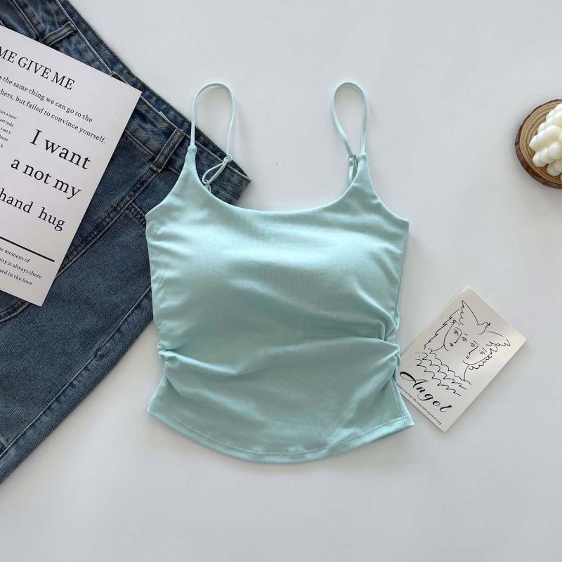 Sweet & Spicy Pleated Camisole Vest with Built-in Cup – Versatile Design for Inner/Outer Wear