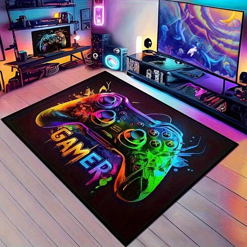 Gamepad Pattern Carpet Lock Edge Gaming Tenant Hall Bedroom Area Carpet Gamepad Carpet Cartoon Printed Floor Mat Gaming Carpet 50X80cm
