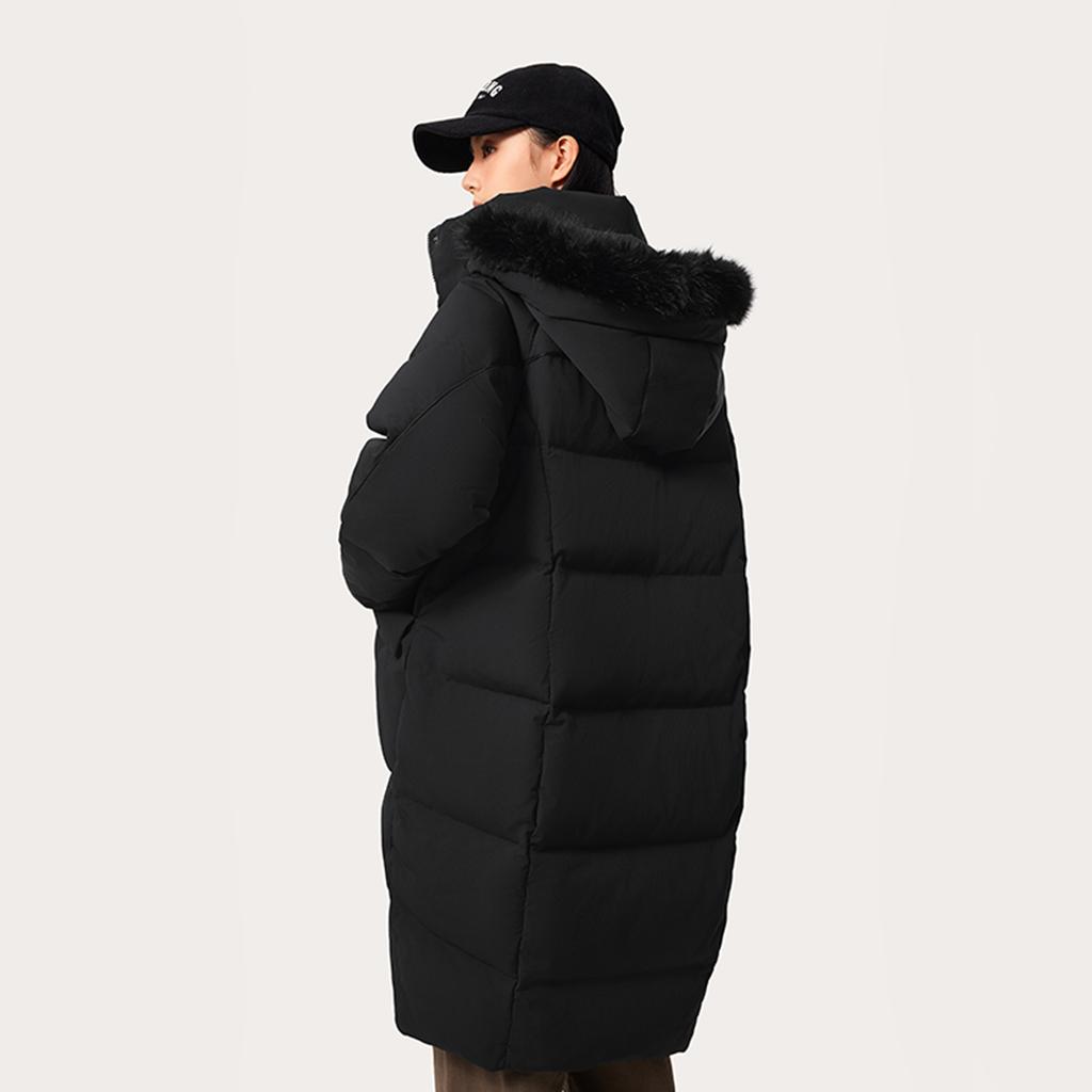 Li Ning Sports Trend Series Casual Simple Comfortable Loose Cold Resistant Warm Outdoor Solid Color Long Down Jacket Women Outerwear Black AYMU192-3