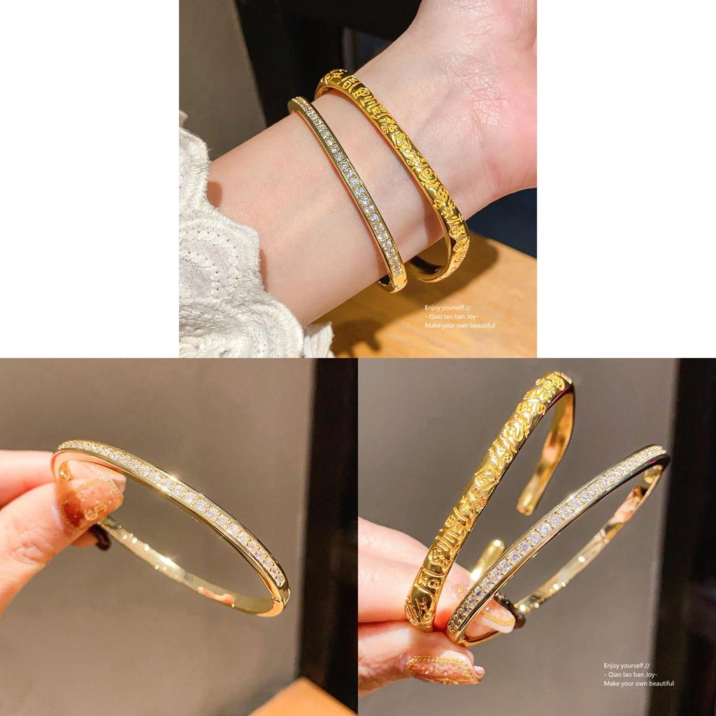 Luxury Copper Open Bracelet With Zircon Stones And Classic Round Elements For Women