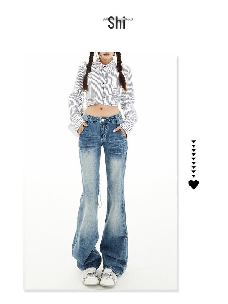 Women's Light Micro-Flare Jeans 2025 Spring/Autumn - Petite Low-Waist, Narrow Straight-Leg, Relaxed Fit