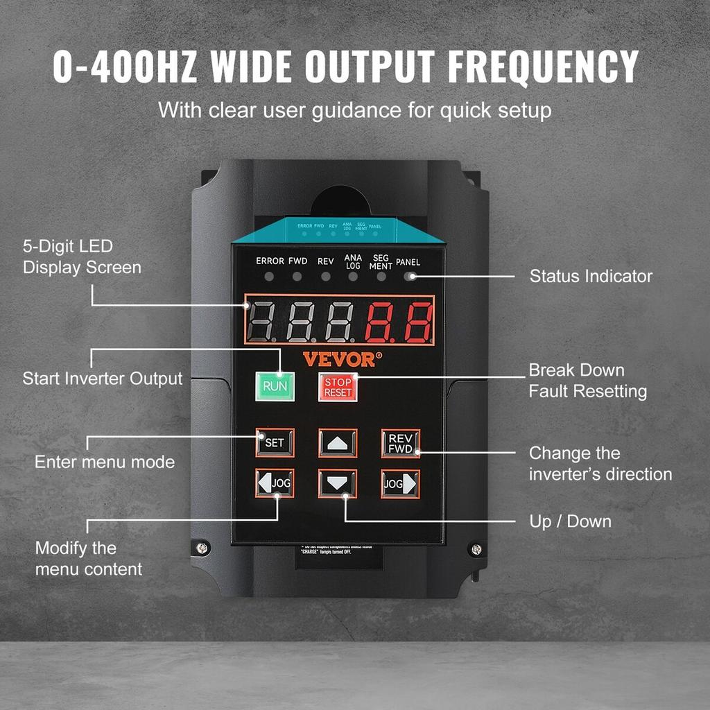 10HP, 7.5KW, 35Amps 220V 1 or 3 Phase Input to 3 Phase Output VFD 0-400Hz