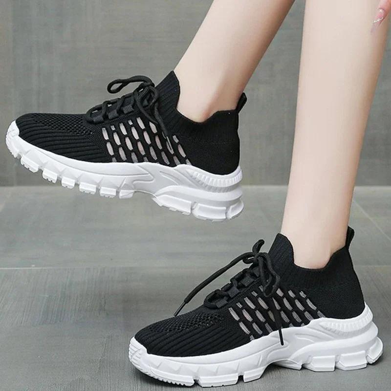 Fashion Women Sneaker Spring Autumn Breathable Mesh Sneakers Woman Non-Slip Light Solid Sports Shoes Women Casual Plus Size Lace Up Shoe