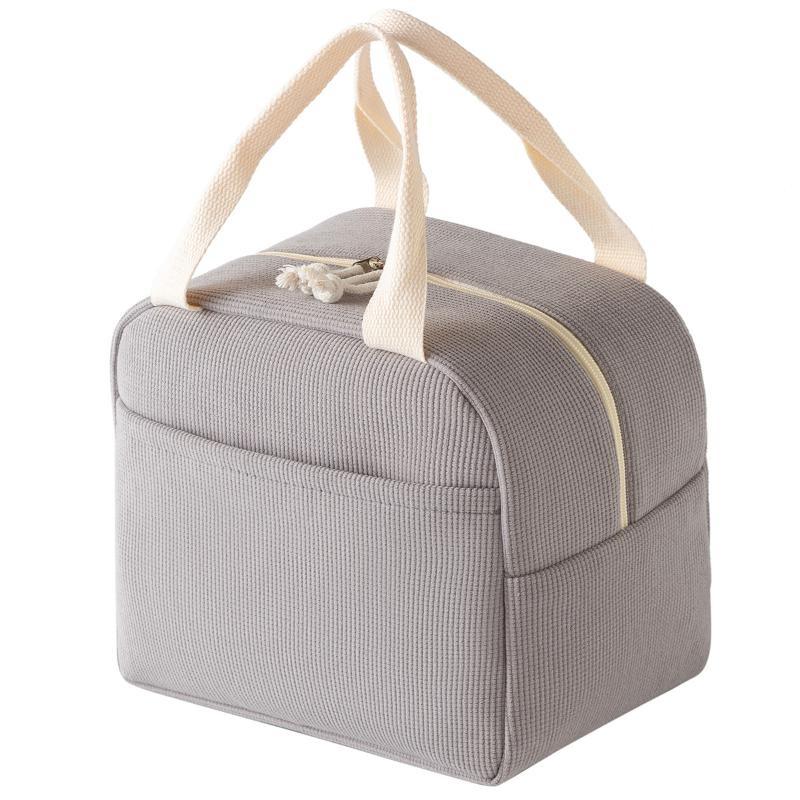 1Pcs Minimalist Portable Handbag Picnic Corduroy Insulated Lunch Bag Hand-Held Large Capacity Lunch Box Storage Bag