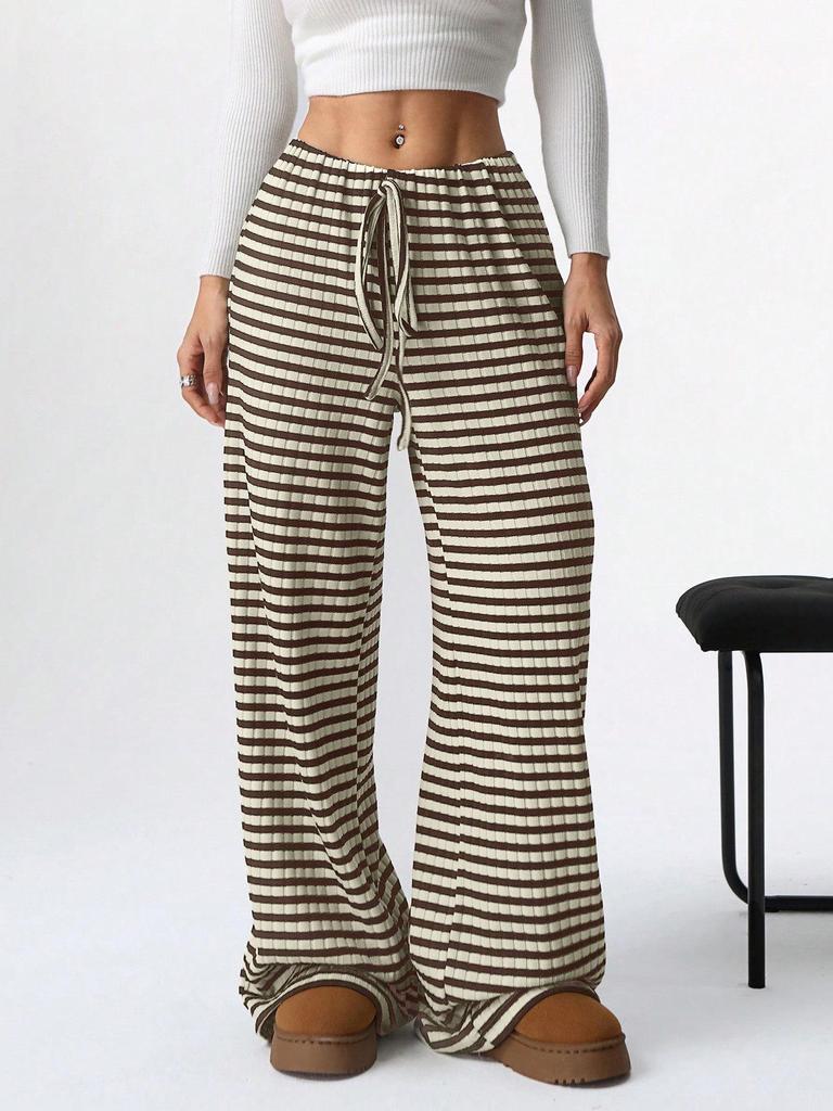 2026 Women's Casual Striped Cotton Pants with Elastic Waist and Drawstring