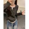 Women's Gray Faux Two-Piece Long-Sleeve Top - Slimming Autumn/Winter Style