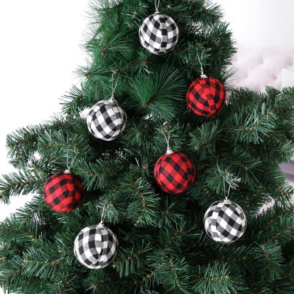 24pcs Christmas Plaid Ball Decors Comfortable  Christmas Hanging Ornamen
