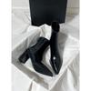Brown pointed thin boots new versatile French velvet elastic high-heeled short boots thick-heeled ankle boots
