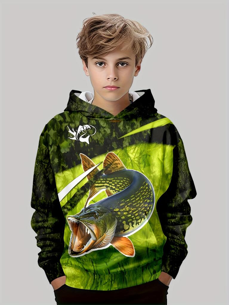 Ubrania dla dzieci Chłopięce bluzy z kapturem z długim rękawem Kreatywny nadruk 3D z rybami Dziecięce ubrania wiosenno-jesienne Casualowe stylowe odzież outdoorowa dla chłopców