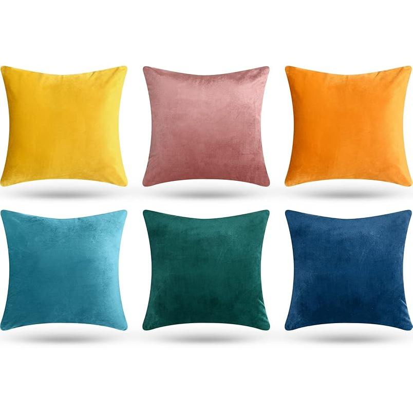 Pack of 6 Velvet Decorative Throw Pillow Covers Solid Square Soft Pillowcase Set Cushion Cases for Sofa Couch Bed Car Home Decor 18 x 18 inches/ 45 x