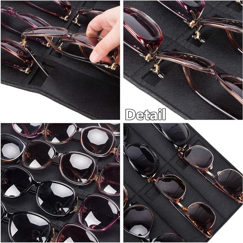 Wall Mounted Foldable Eyeglasses and Sunglasses Storage Organizer with 15 Slots, Rectangular Space Saving Hanging Bag for Home