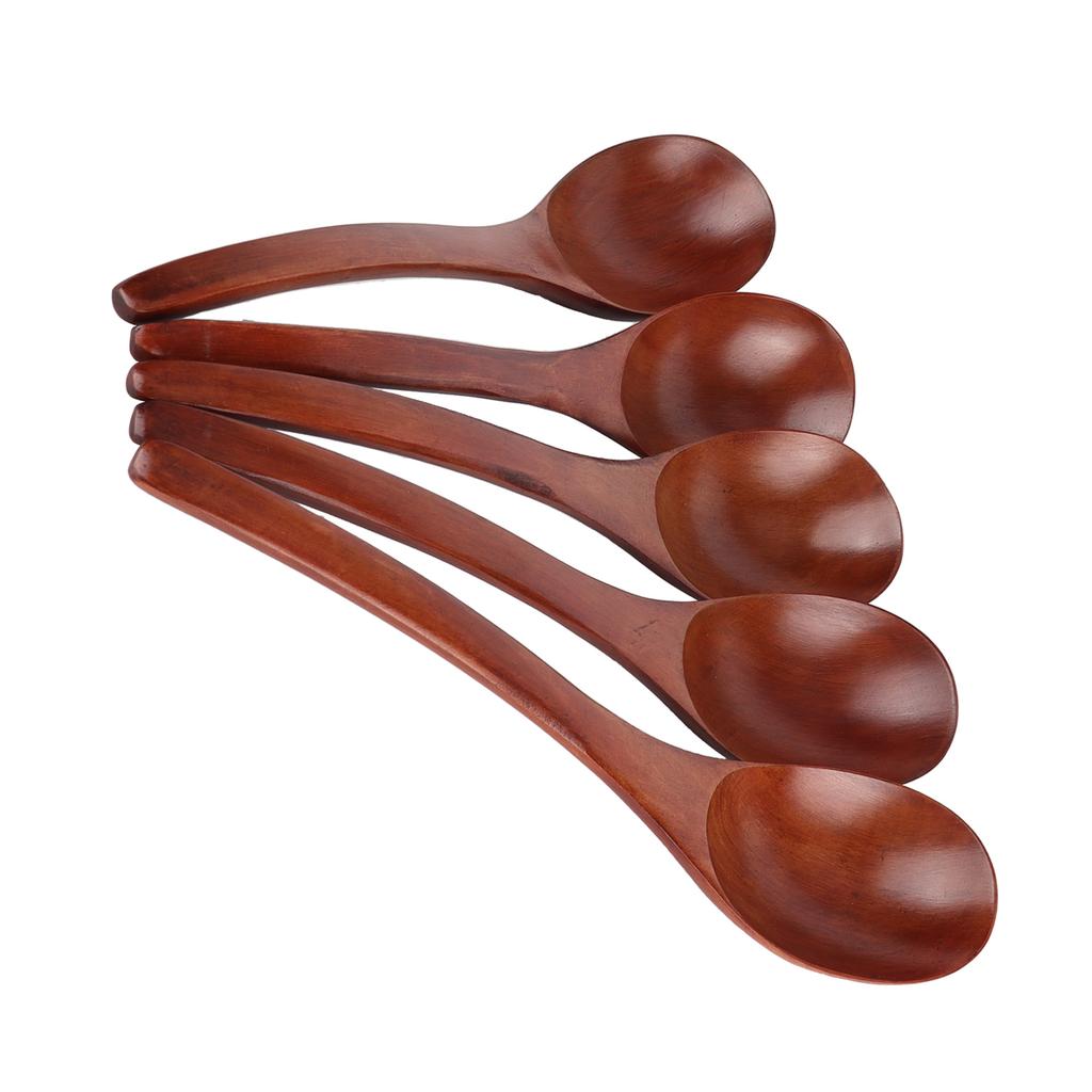 5Pcs Wooden Soup Spoon with Curved Handle Multi Purpose Rice Scoop for Home Kitchen(Paint Color )