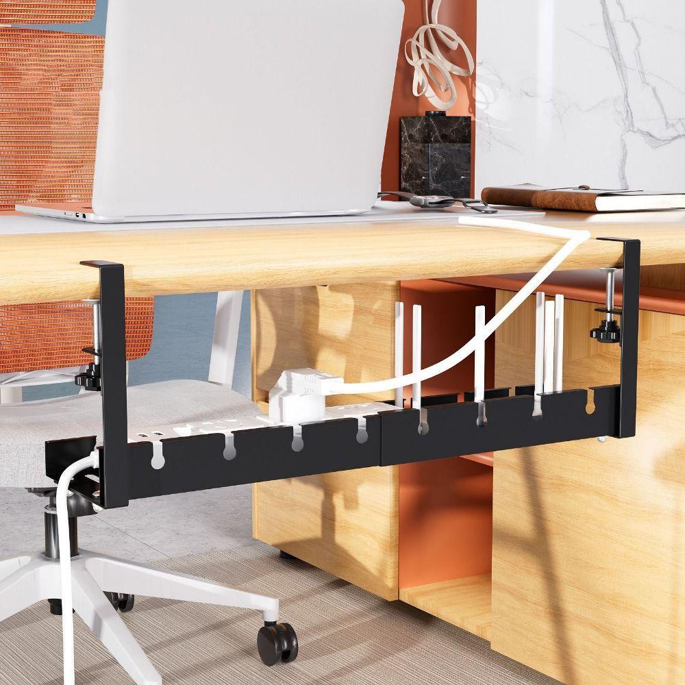 No Drilling Retractable Cable Storage Rack Heavy Duty Metal Cable Tray  Computer Desk