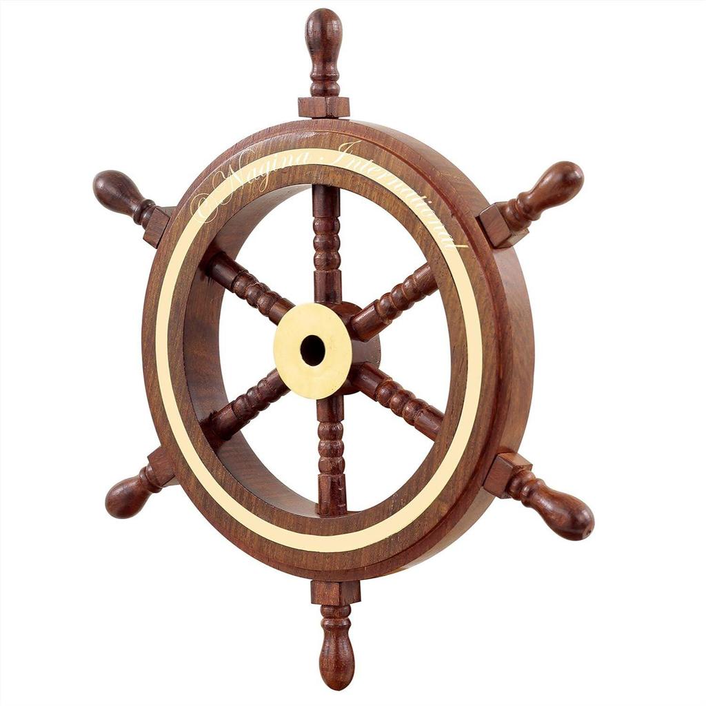 Hand Crafted Premium Nautical Wooden Ship Wheel | Exclusive Pirate's Wall Decor | Ocean  (Natural Wood - Brass Ring, 4 Inches)