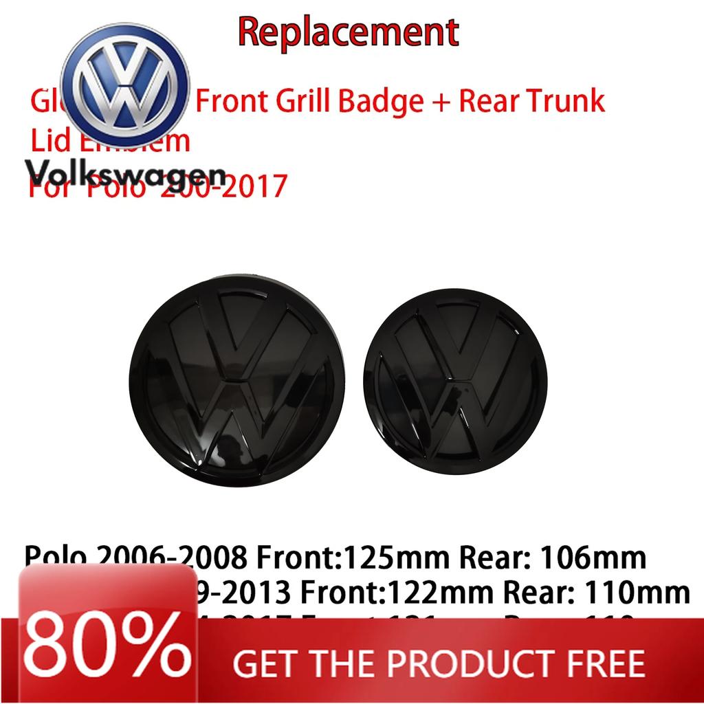 För VOLKSWAGEN 2ST Ersättning Blank Svart Främre Grillmärke + Bakre Bagagelucka Emblem Logotyp för volkswagen Polo 6R 6C 2006-2018