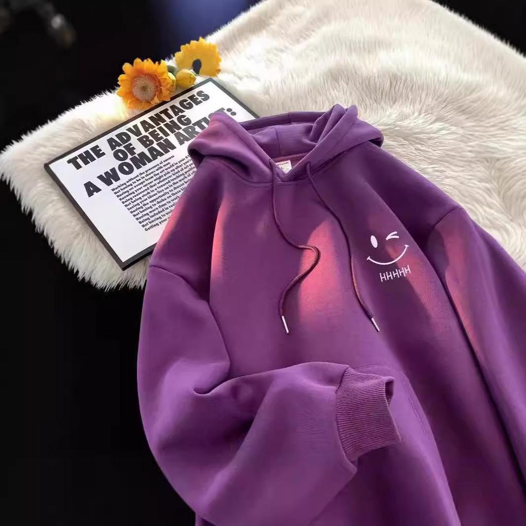 Smiling Face Unisex Hoodie - Spring/Autumn 2024 Trendy Fleece-Lined Loose Fit