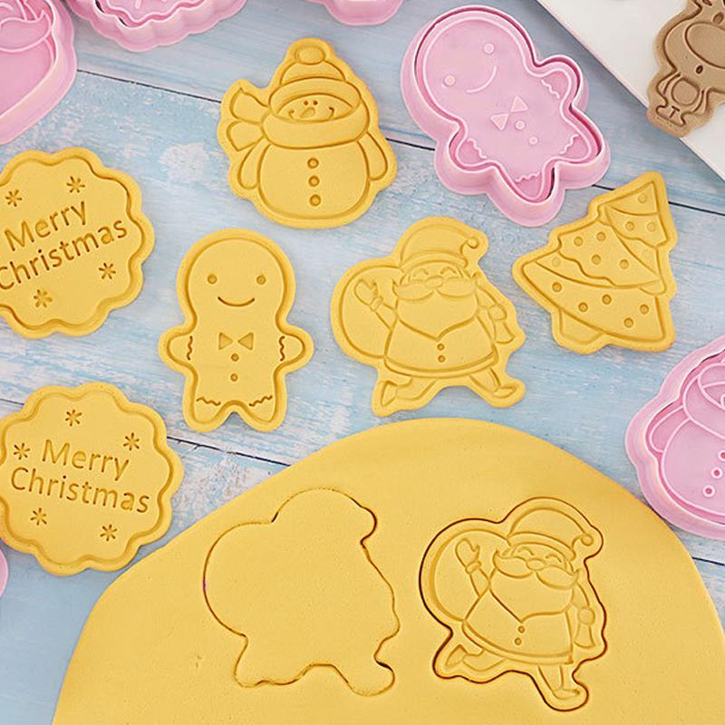 4 Style Christmas Cookie Cutter Biscuit Mold Pastry Pressing Cookie Stamp Baking Mold Pastry Tools