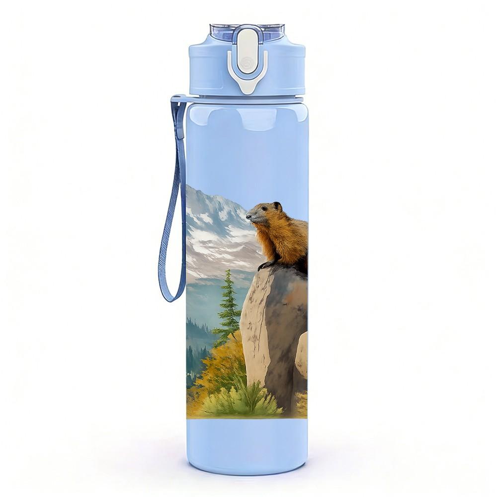 1PC Bear Mountain Peak Landscape Print 750ml Color Plastic Sports Water Bottle Leakproof Flip Straw Lid Suitable for Sports Office Home Use