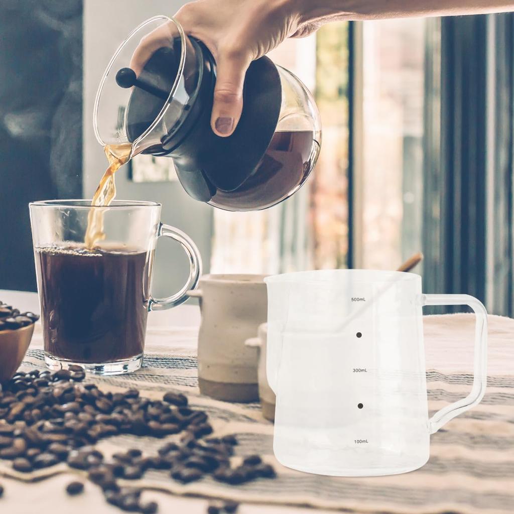 jojofuny Coffee Milk Frothing Pitcher Glass Measuring Cups Mixing Glass Mug with Handle 500ml for Espresso Steaming Measure Latte Art Measuring Cup
