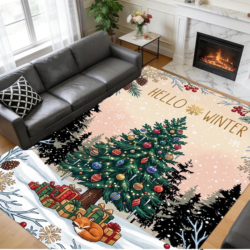 Christmas Printed Square Area Rug Soft Non Slip Floor Carpet For Bedroom Holiday Gift