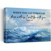 Christian Canvas Wall Art Decor When You Go Through Deep Waters Isaiah 43:2 Scripture Poster Print Picture Bible Ocean Artwork Framed for Home Decor,