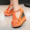 Fashion Summer New Arrival Tassel Wedge Sandals 14CM Ultra High Platform Heels, Sexy Ethnic Style Women's Party Shoes for Night Club