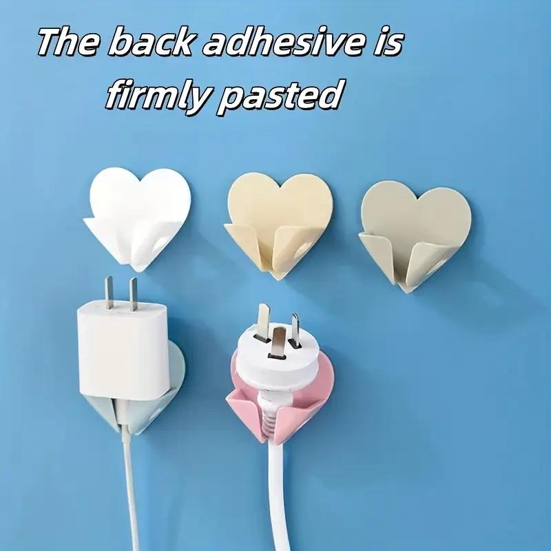 Heart Power Cord Plug Bracket Wall Mounted Cartoon Adhesive Hook Socket Storage Rack Holder Home organizer