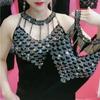 Rhinestones Inlaid Camisole Women Sexy Elastic Fashion Colorful Pattern Autumn Winter Warm High Quality All-Match Vest New