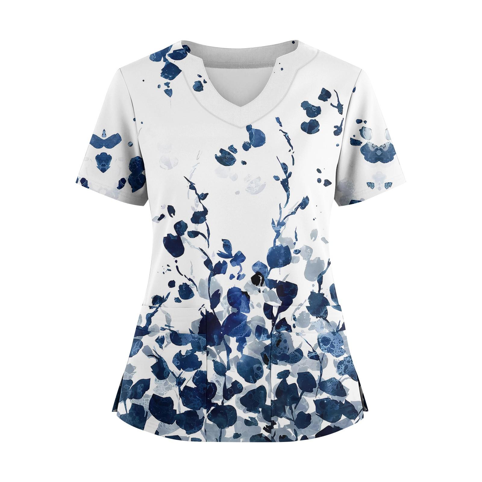 

Женская свободная футболка с коротким рукавом, модным принтом цветов и растений, V-образным вырезом, застегивающаяся на пуговицы, с боковым разрезом L