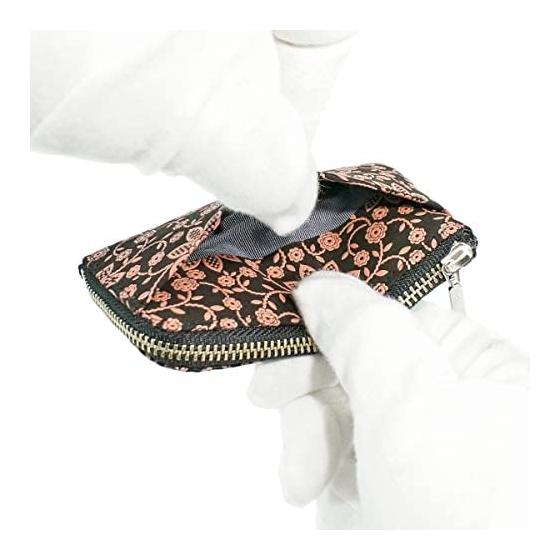 Inden-ya Coin Purse F-Coin Purse 05, Deer Leather, Black Base X Pink Lacquer, Clematis Pattern, 1005-51-169. Made In Japan. Size: 6.5cm X 11cm X