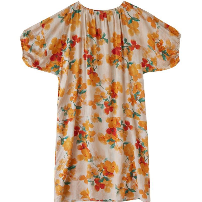 DIMANAF 2025 Summer Plus Size Dress Women Casual Vintage Floral Dress Basic Printing Long Beach Elegant Loose Dress