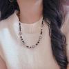 Collana Vintage Doppia Notte Nera Agata Nera Naturale Cristallo Artificiale Perla Catena Clavicola