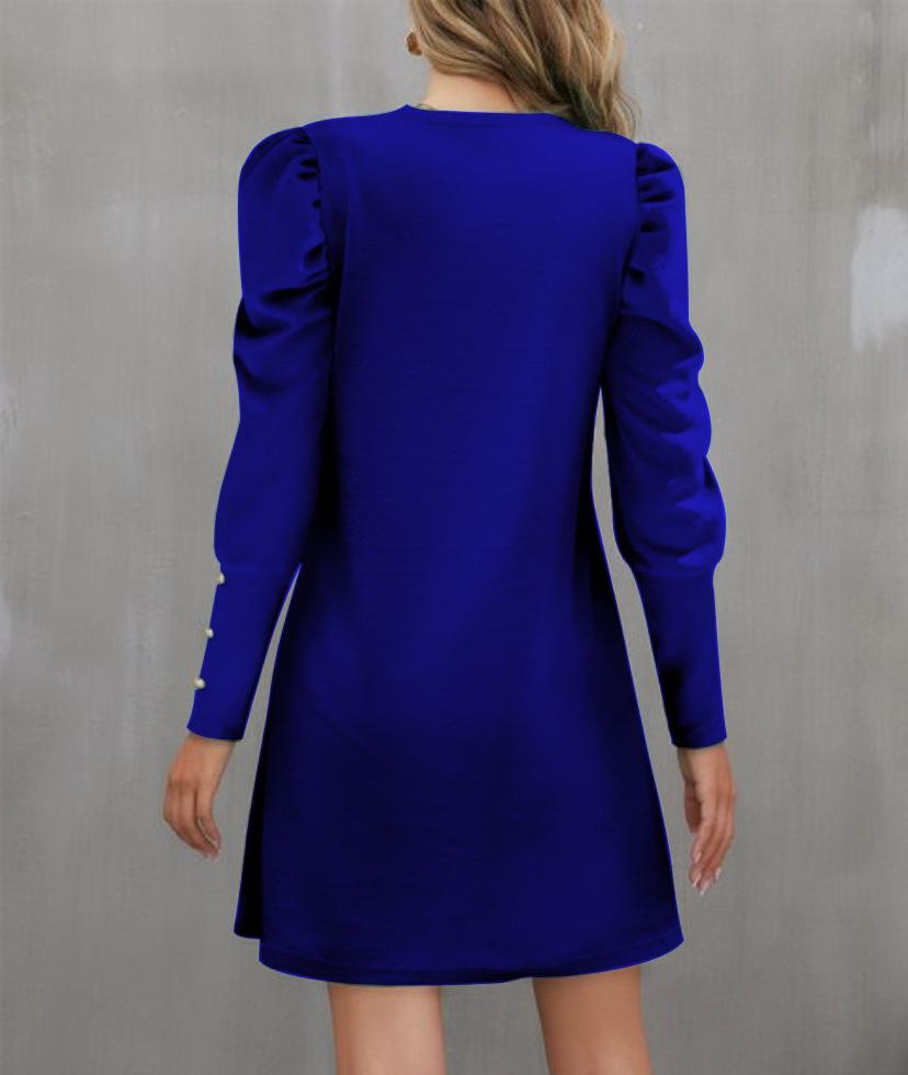2023 European & American Women's Puff Sleeve Button Top - Autumn/Winter Round Neck Long Sleeve.