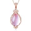Silver-Plated Fairy Necklace: Pink Crystal & Hibiscus Stone Pendant On Rose Gold Clavicle Chain, Perfect Gift for Women